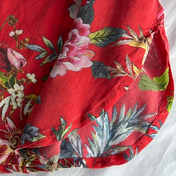 Johnny Was Sheer Button Front Red Multi Color Roll Sleeve Tunic Size L - Picture 10 of 13